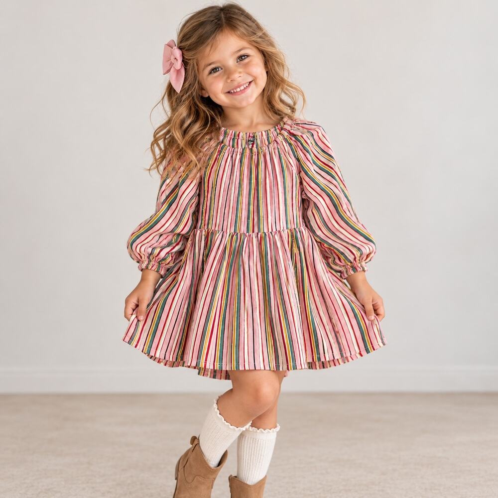 Tea Collection Pink Green Stripe Knit Dress 12-18 Months
